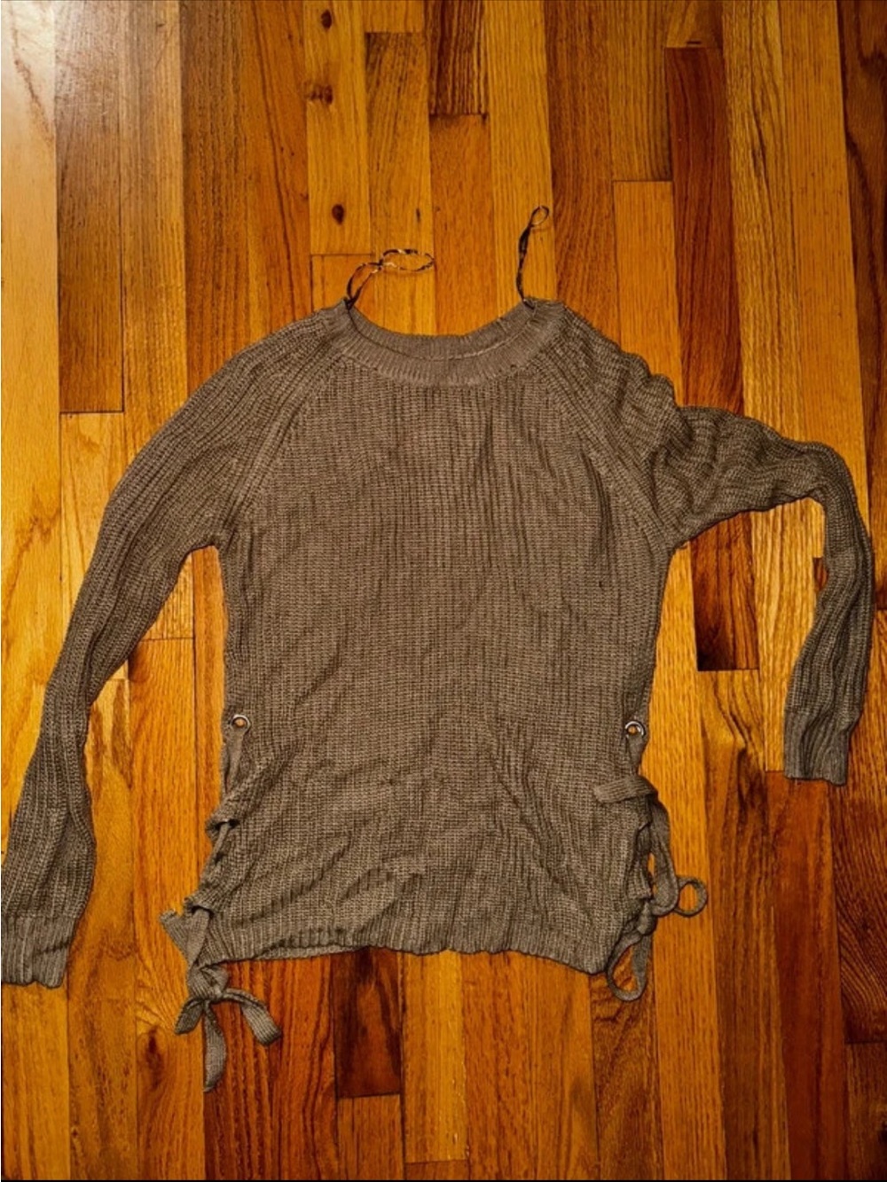 Ambiance Gray Crewneck Knit Sweater with Side Ties